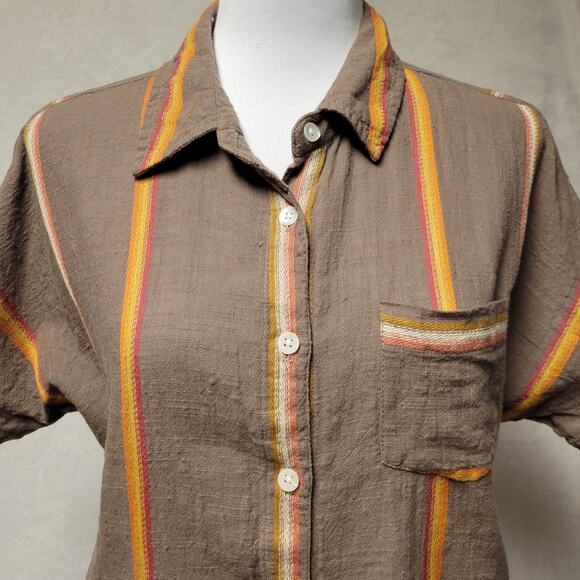 THML Embroidered Button Up Top Women's M Striped Boho Southwest Boxy Fit Retro - Picture 2 of 10